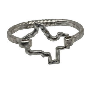 Silver Tone Texas Shape Easy Clasp Bracelet Large Design Spring Flexible